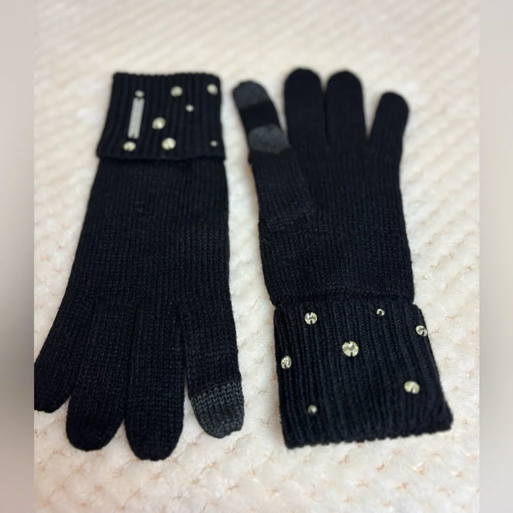 Michael Kors Black Knit Gem Gloves, Ladies
